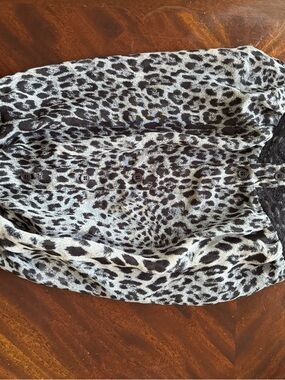 Women's Black and White Leopard Print Button-Front Blouse